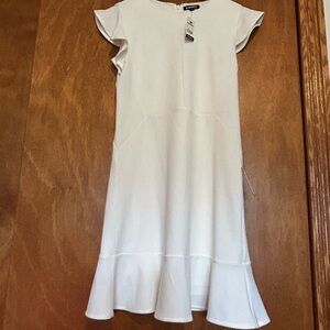 Express Cream White Midi Dress with Ruffle Hem Size 4 NWT